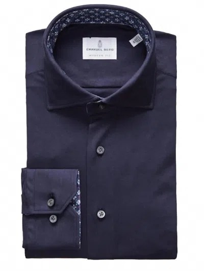 Emanuel Berg Modern 4flex Stretch Knit Shirt Navy Size 18 In Blue