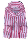 Emanuel Berg Modern 4flex Stretch Knit Stripe Shirt In White/coral In Pink