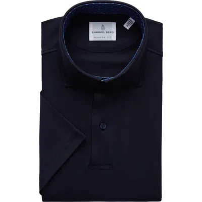 Emanuel Berg Modern Fit 4 Flex Short Sleeve Stretch Knit Polo Shirt In Blue