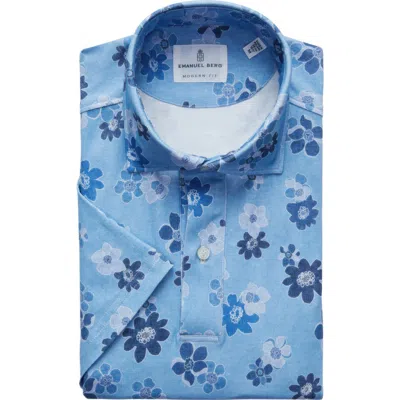 Emanuel Berg Modern Fit 4 Flex Short Sleeve Stretch Knit Polo Shirt In Blue