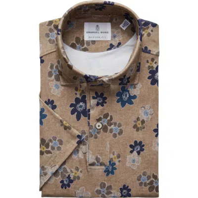 Emanuel Berg Modern Fit 4 Flex Short Sleeve Stretch Knit Polo Shirt In Brown