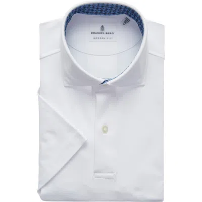 Emanuel Berg Modern Fit 4 Flex Short Sleeve Stretch Knit Polo Shirt In White