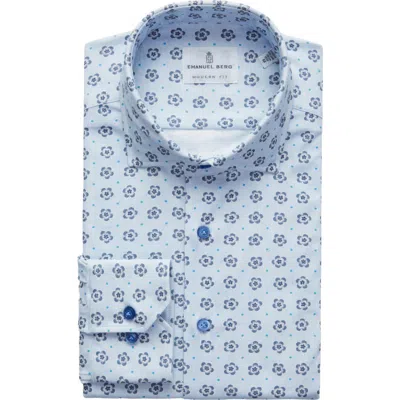 Emanuel Berg Modern Fit 4 Flex Stretch Knit Button-up Shirt In Blue