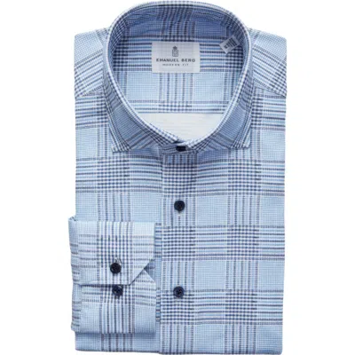 Emanuel Berg Modern Fit 4 Flex Stretch Knit Button-up Shirt In Blue