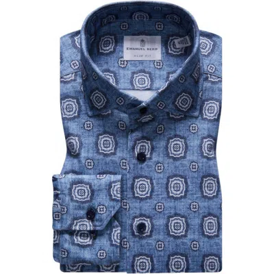Emanuel Berg Modern Fit 4 Flex Stretch Knit Button-up Shirt In Blue