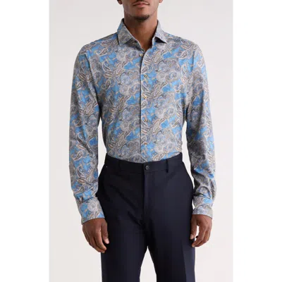 Emanuel Berg Modern Fit 4 Flex Stretch Knit Button-up Shirt In Blue