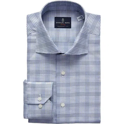 Emanuel Berg Modern Fit Check Cotton Dress Shirt In Blue