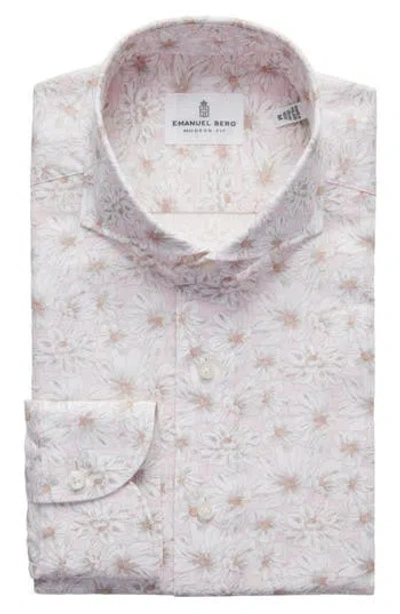 Emanuel Berg Modern Fit Floral Cotton & Linen Blend Button-up Shirt In Pink