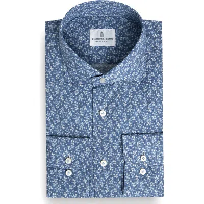 Emanuel Berg Modern Fit Floral Cotton Seersucker Dress Shirt In Blue