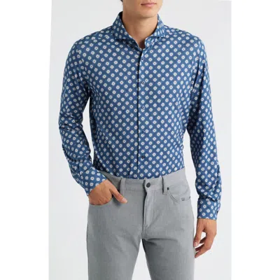 Emanuel Berg Modern Fit Floral Stretch Cotton Jersey Dress Shirt In Blue