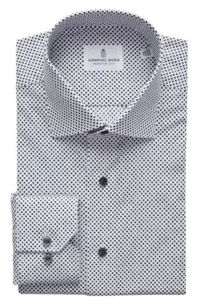 Emanuel Berg Modern Fit Geometric Stretch Poplin Sport Shirt In Gray