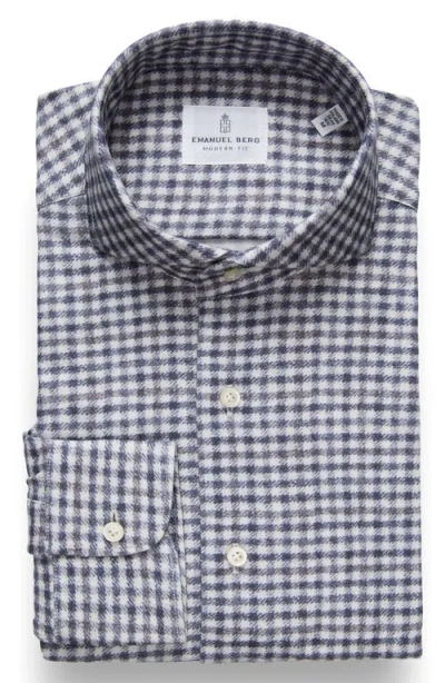 Emanuel Berg Modern Fit Gingham Check Stretch Cotton Knit Dress Shirt In Blue