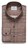Emanuel Berg Modern Fit Glen Check Stretch Cotton Knit Dress Shirt In Brown