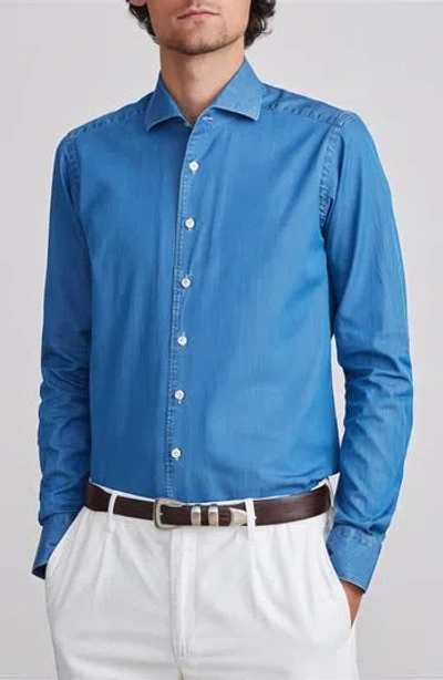 Emanuel Berg Modern Fit Luxe Denim Twill Button-up Shirt In Blue