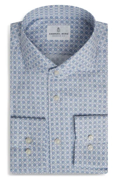 Emanuel Berg Modern Fit Luxury Cotton Dobby Dress Shirt In Blue