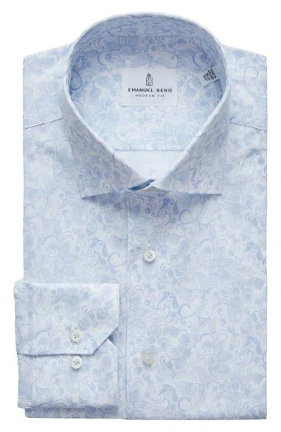 Emanuel Berg Modern Fit Paisley Floral Stretch Cotton Dress Shirt In Light Pastel Blue