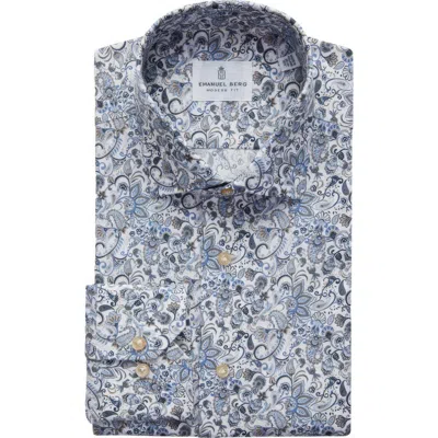 Emanuel Berg Modern Fit Paisley Stretch Poplin Sport Shirt In Blue