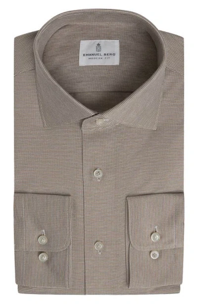 Emanuel Berg Modern Fit Premium Cotton Jersey Dress Shirt In Brown