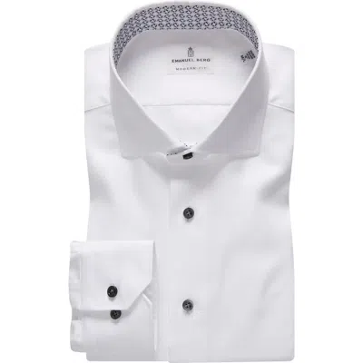 Emanuel Berg Modern Fit Solid White Cotton Twill Dress Shirt