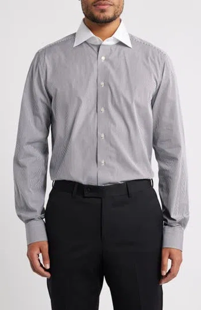 Emanuel Berg Modern Fit Stripe Cotton Poplin Dress Shirt In Gray