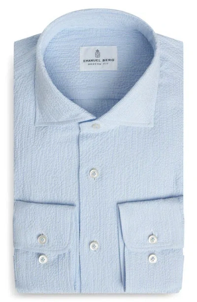 Emanuel Berg Modern Fit Stripe Seersucker Dress Shirt In Blue