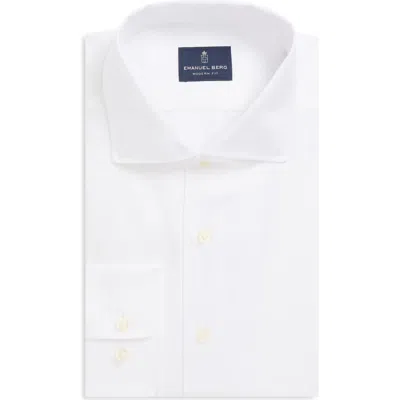 Emanuel Berg Modern Fit White Cotton & Linen Dress Shirt In Multi