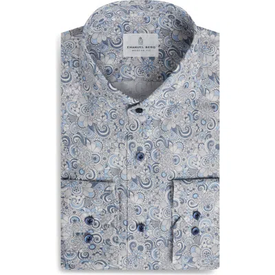 Emanuel Berg Paisley Natural Stretch Yoga Twill Dress Shirt In Blue