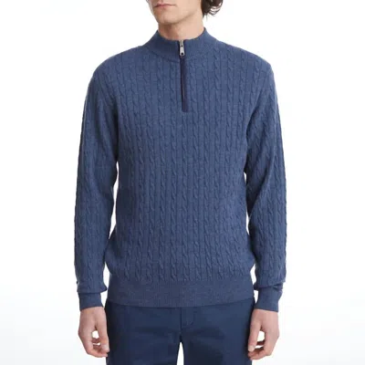 Emanuel Berg Premium Luxury Cable Quarter Zip Sweater In Dark Blue