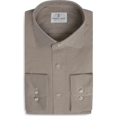 Emanuel Berg Premium Modern Fit Microhoundstooth Cotton Jersey Dress Shirt In Brown