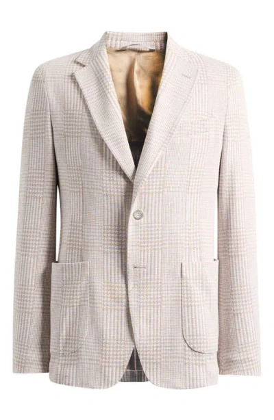 Emanuel Berg Prince Of Wales Check Knit Cotton & Linen Sport Coat In Metallic