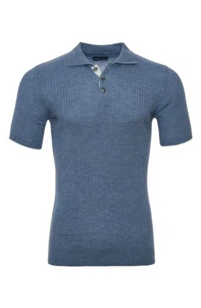Emanuel Berg Rib Merino Wool Knit Polo In Blue