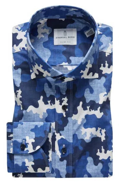 Emanuel Berg Slim Fit Textured Poplin Dress Shirt In Blue