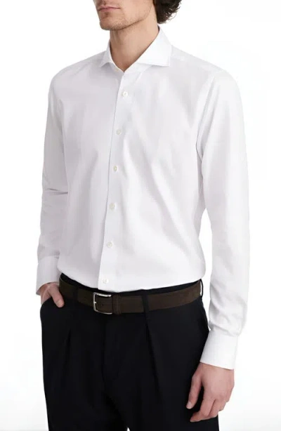Emanuel Berg Solid White Luxury Cotton Stretch Twill Dress Shirt