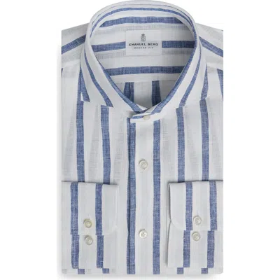Emanuel Berg Stripe Slub Linen Button-up Shirt In Blue