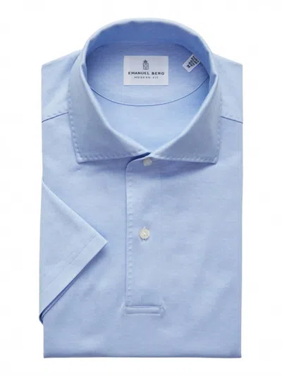 Emanuel Berg Textured Jacquard Luxe Short Sleeves Polo - Light Pastel Blue In Light Blue