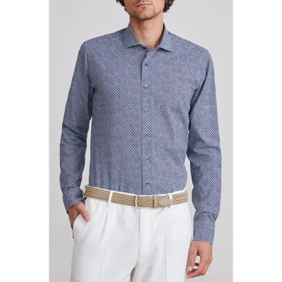Emanuel Berg Textured Sartorial Floral Cotton Dress Shirt In Blue