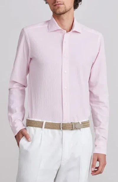Emanuel Berg Textured Sartorial Stripe Stretch Cotton Dress Shirt In Pink