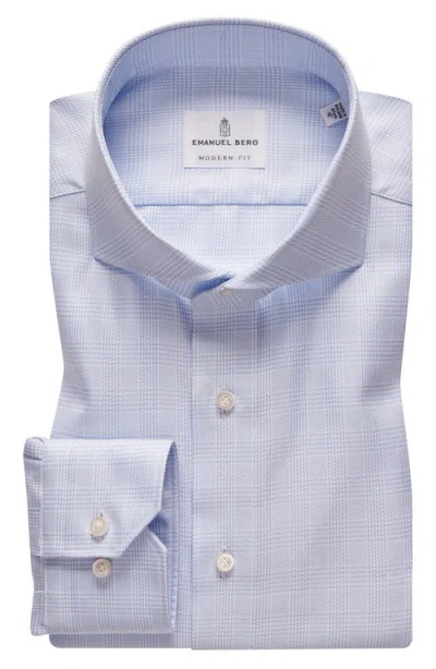 Emanuel Berg Traveller Modern Fit Plaid Dress Shirt In Bright Blue