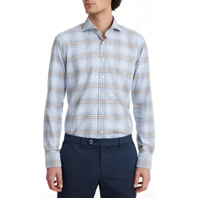 Emanuel Berg Ultra Soft Luxury Plaid Brushed Cotton Twill Dress Shirt In Bright Blue