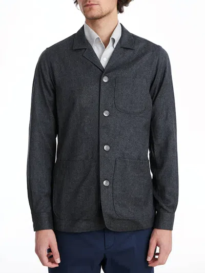 Emanuel Berg Wool Flange D-constructed Shirt Jacket In Charcoal In Green