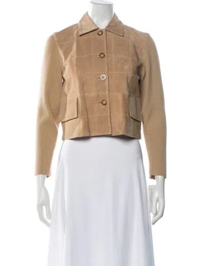 Pre-owned Emanuel By Emanuel Ungaro Leather Tweed Pattern Jacket W/ Tags In Neutral