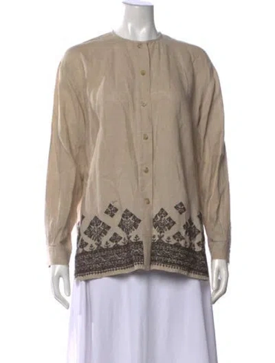 Pre-owned Emanuel By Emanuel Ungaro Linen Printed Button-up Top In Neutral