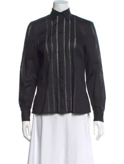 Pre-owned Emanuel By Emanuel Ungaro Linen Striped Button-up Top In Black