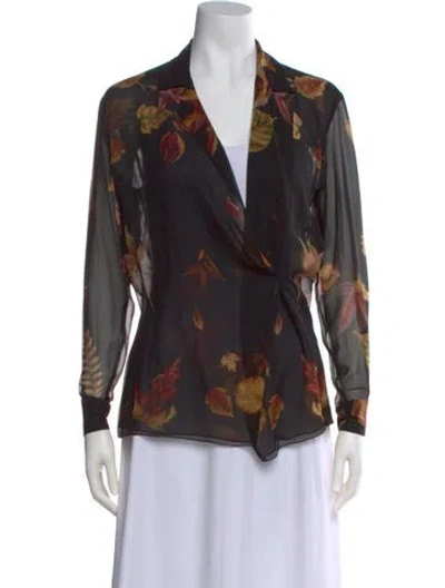 Pre-owned Emanuel By Emanuel Ungaro Silk Floral Print Blouse In Black