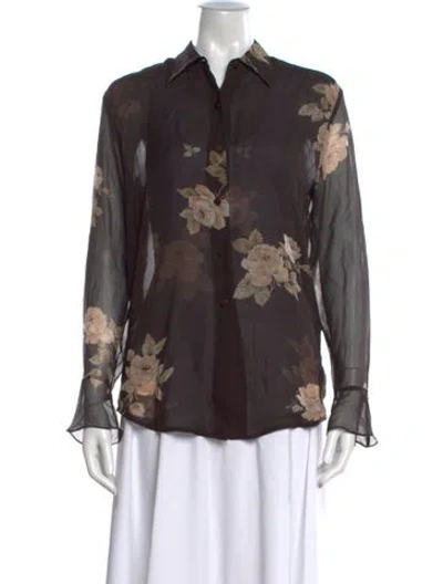Pre-owned Emanuel By Emanuel Ungaro Silk Floral Print Blouse In Brown