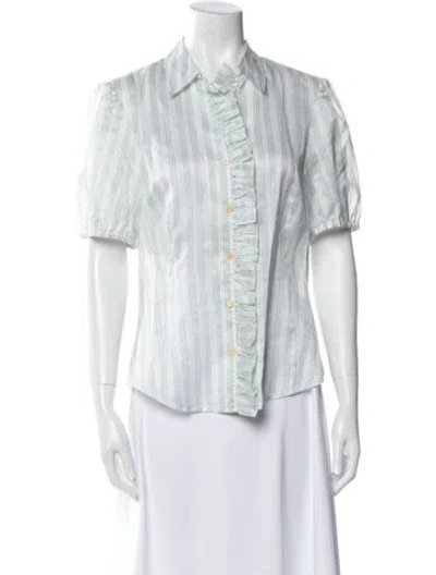 Pre-owned Emanuel By Emanuel Ungaro Striped Short Sleeve Button-up Top In White