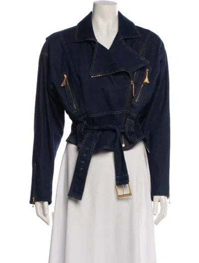 Pre-owned Emanuel By Emanuel Ungaro Vintage 1990's Biker Jacket In Blue