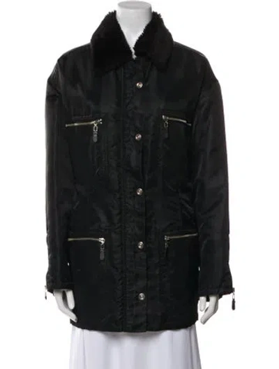 Pre-owned Emanuel By Emanuel Ungaro Vintage Nylon Faux Fur Coat In Black
