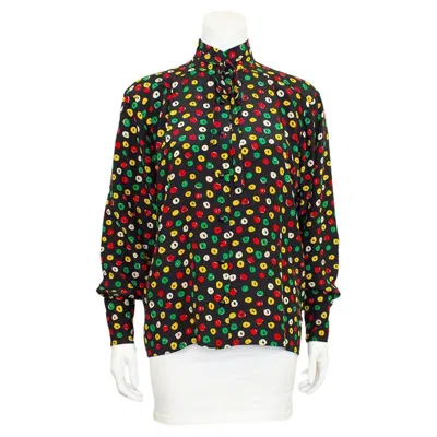 Pre-owned Emanuel Ungaro 1970's Ungaro Printed Silk Blouse In Black