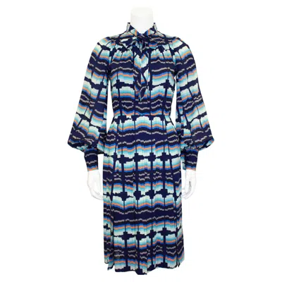 Pre-owned Emanuel Ungaro 1970s Ungaro Blue & Orange Shirt Dress